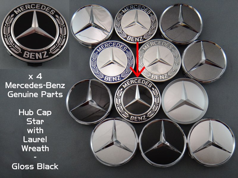 Mercedes-Benz純正部品 :: メルセデス・ベンツ純正部品 :: 外装部品 ::  ローレル・リース・ウィール・ハブキャップ(グロスブラック/シルバー)/4個セット